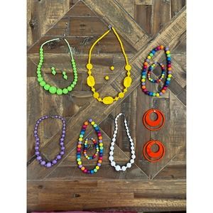 1980’s Call!  Necklaces, Earrings, Bracelet Lot, Bright Colors, Party